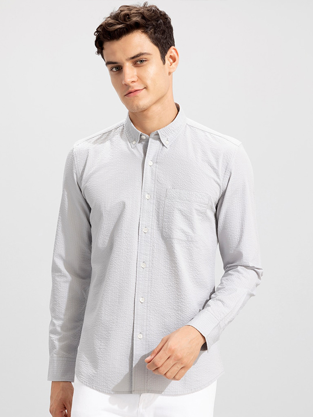 

Snitch Grey Slim Fit Cotton Casual Shirt