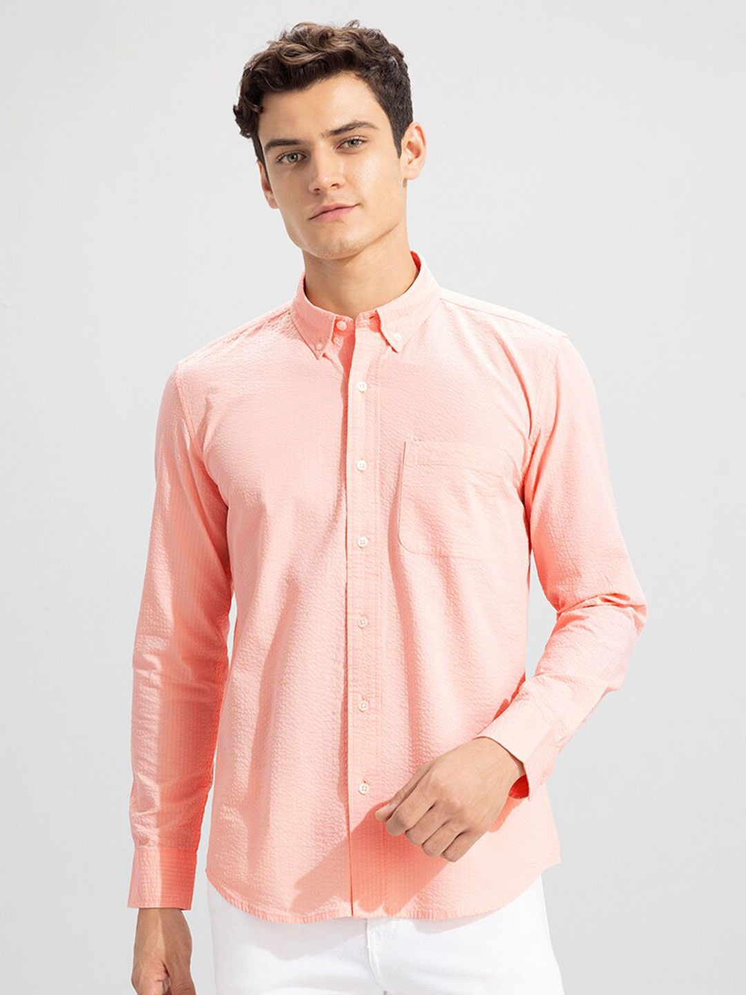 

Snitch Pink Slim Fit Cotton Casual Shirt