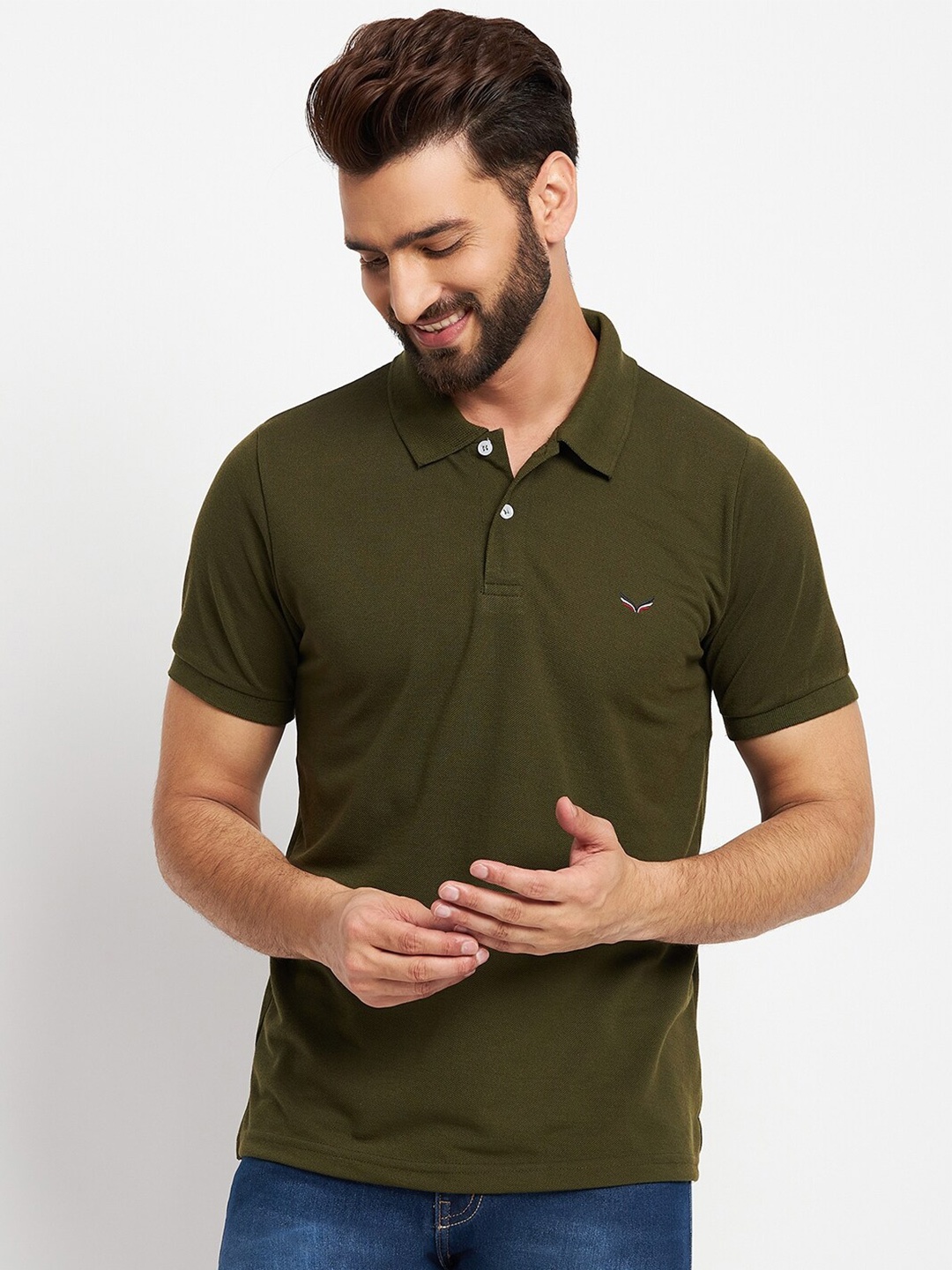 

VERO AMORE Polo Collar Cotton T-Shirt, Olive