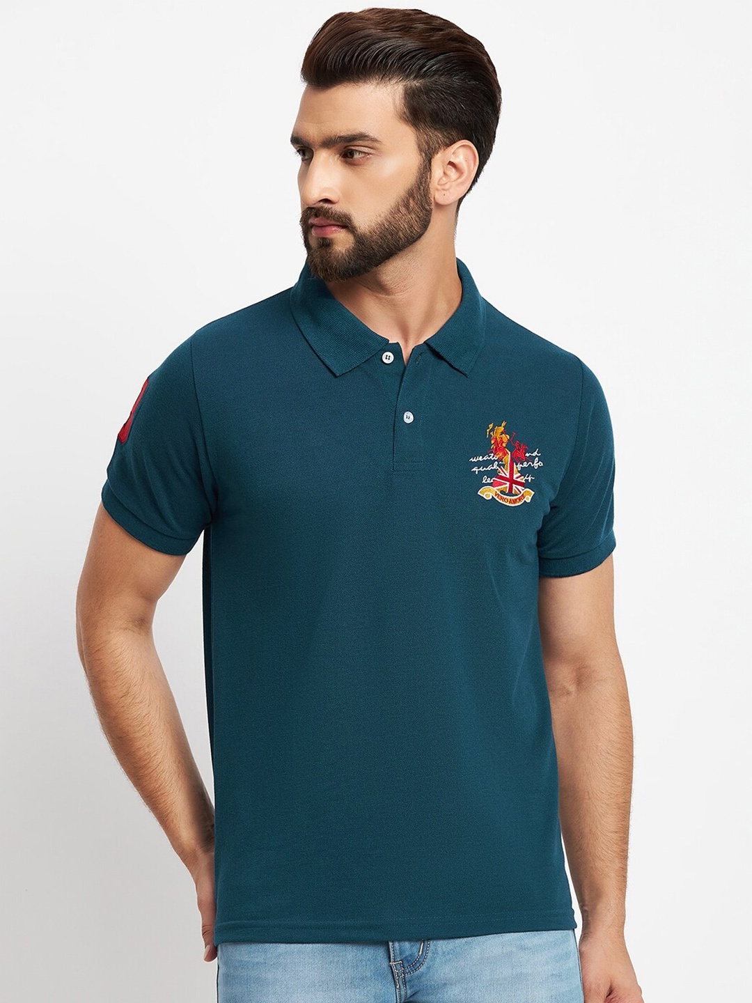 

VERO AMORE Polo Collar Cotton T-Shirt, Teal