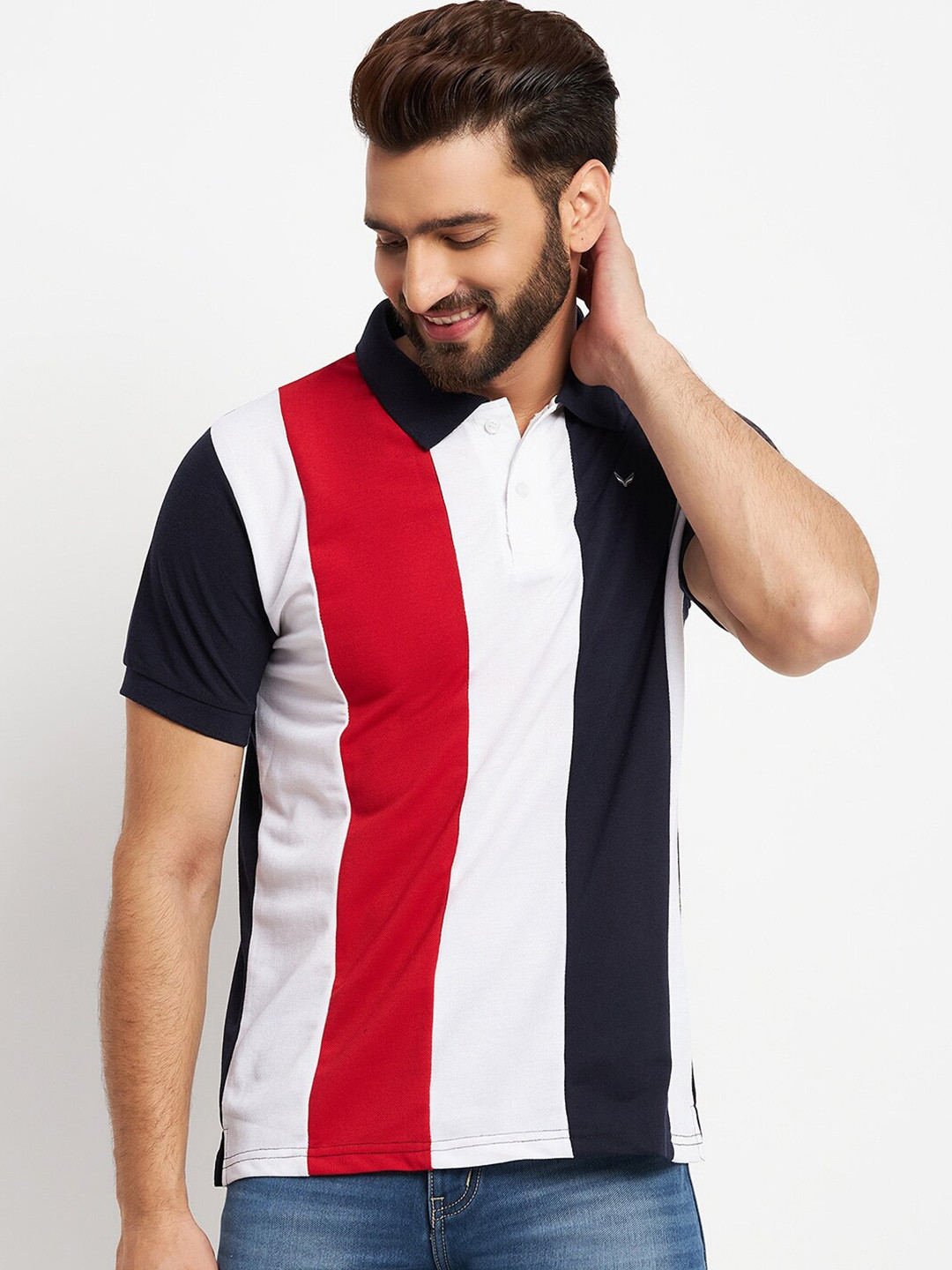 

VERO AMORE Colourblocked Polo Collar Cotton T-Shirt, Red