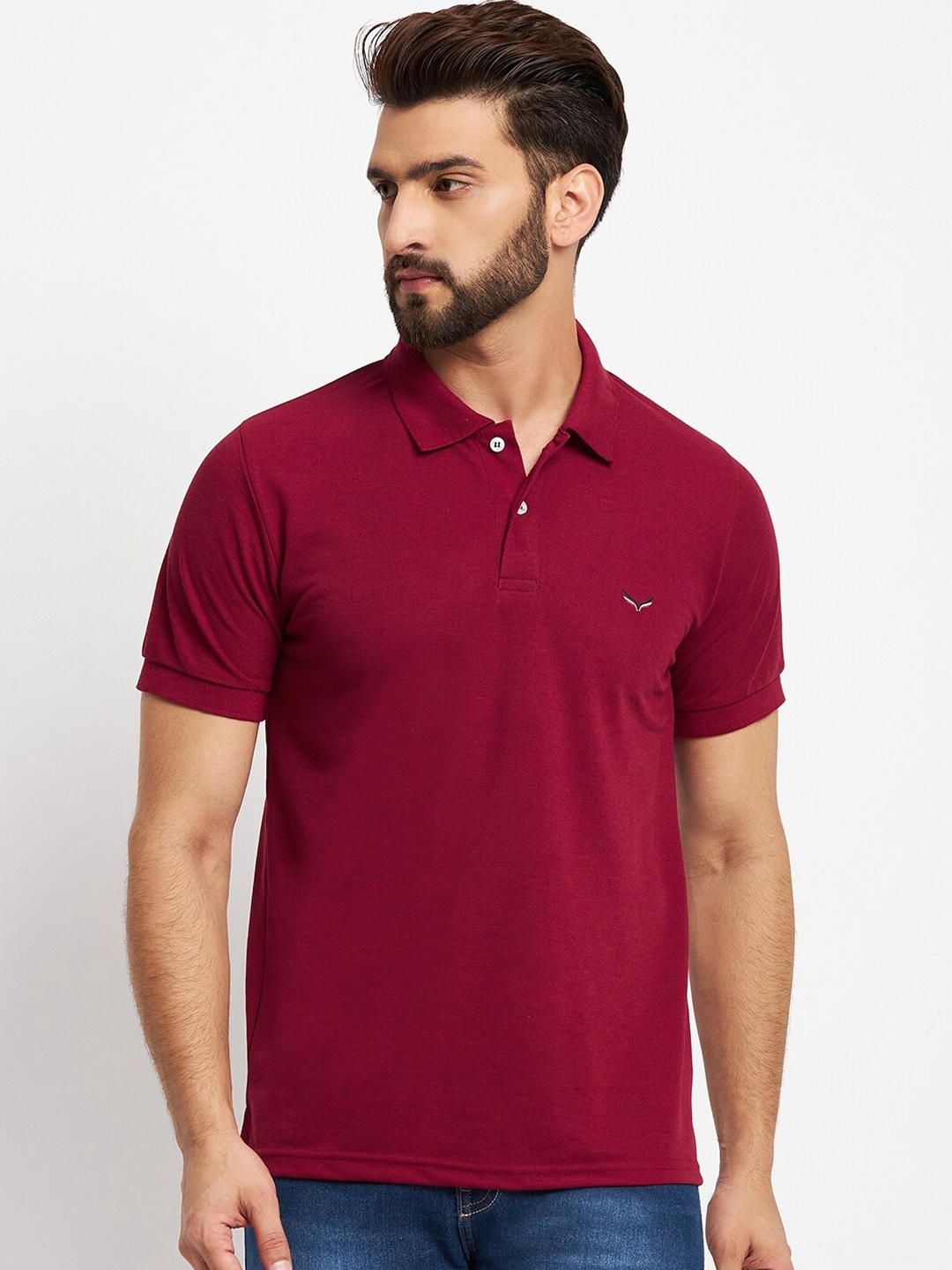 

VERO AMORE Polo Collar Cotton T-Shirt, Maroon