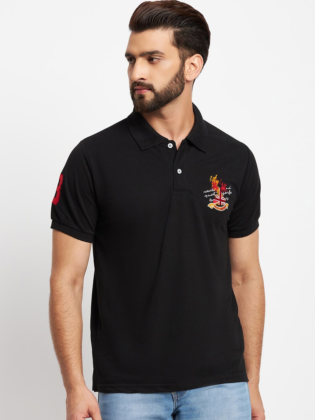 

VERO AMORE Polo Collar Cotton T-Shirt, Black