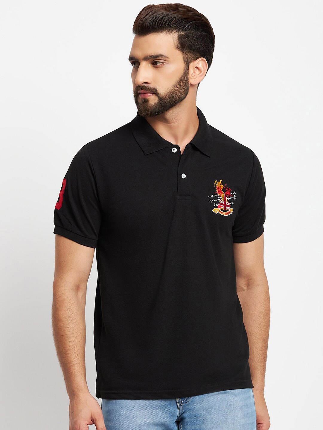 

VERO AMORE Polo Collar Cotton T-shirt, Black