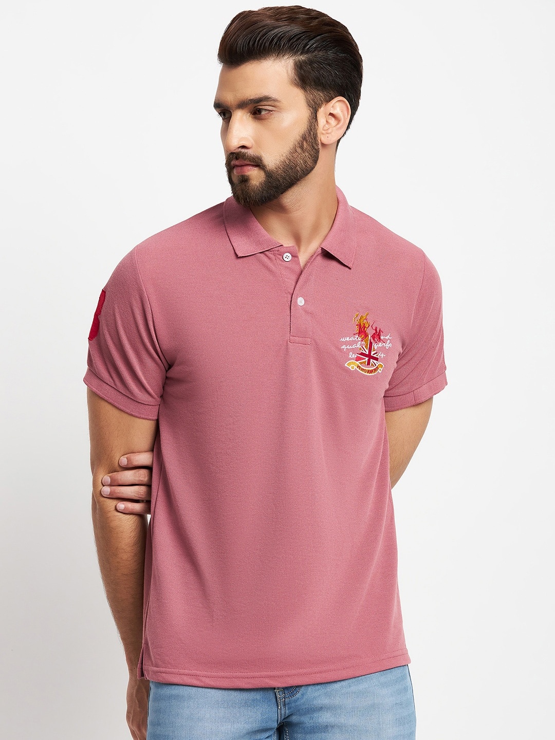 

VERO AMORE Polo Collar Cotton T-shirt, Mauve