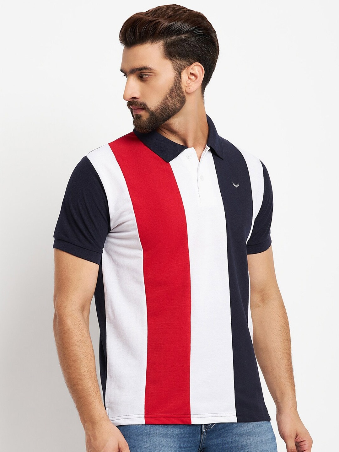 

VERO AMORE Striped Polo Collar Cotton T-shirt, Red