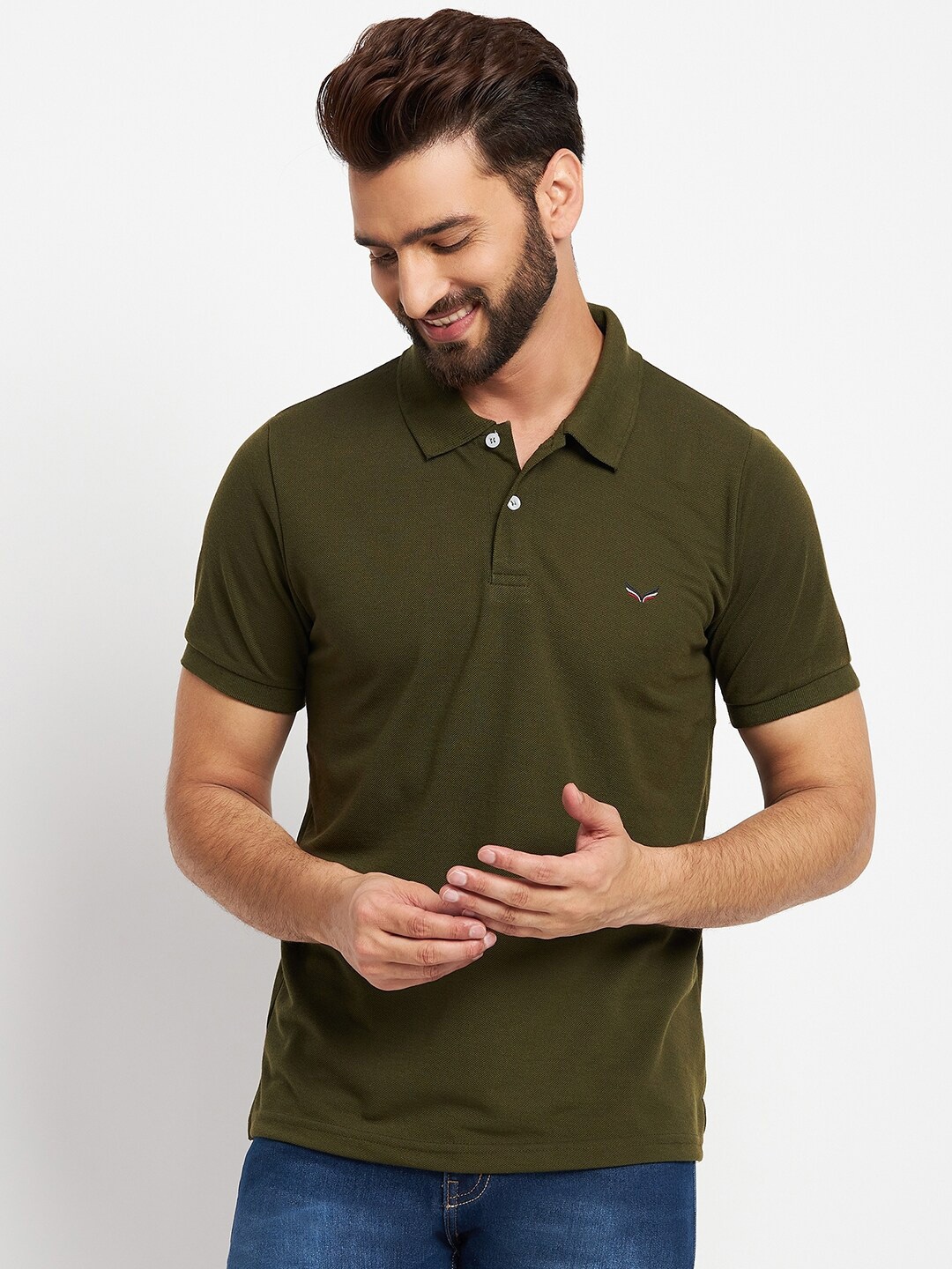 VERO AMORE Polo Collar Cotton T-shirt, Olive