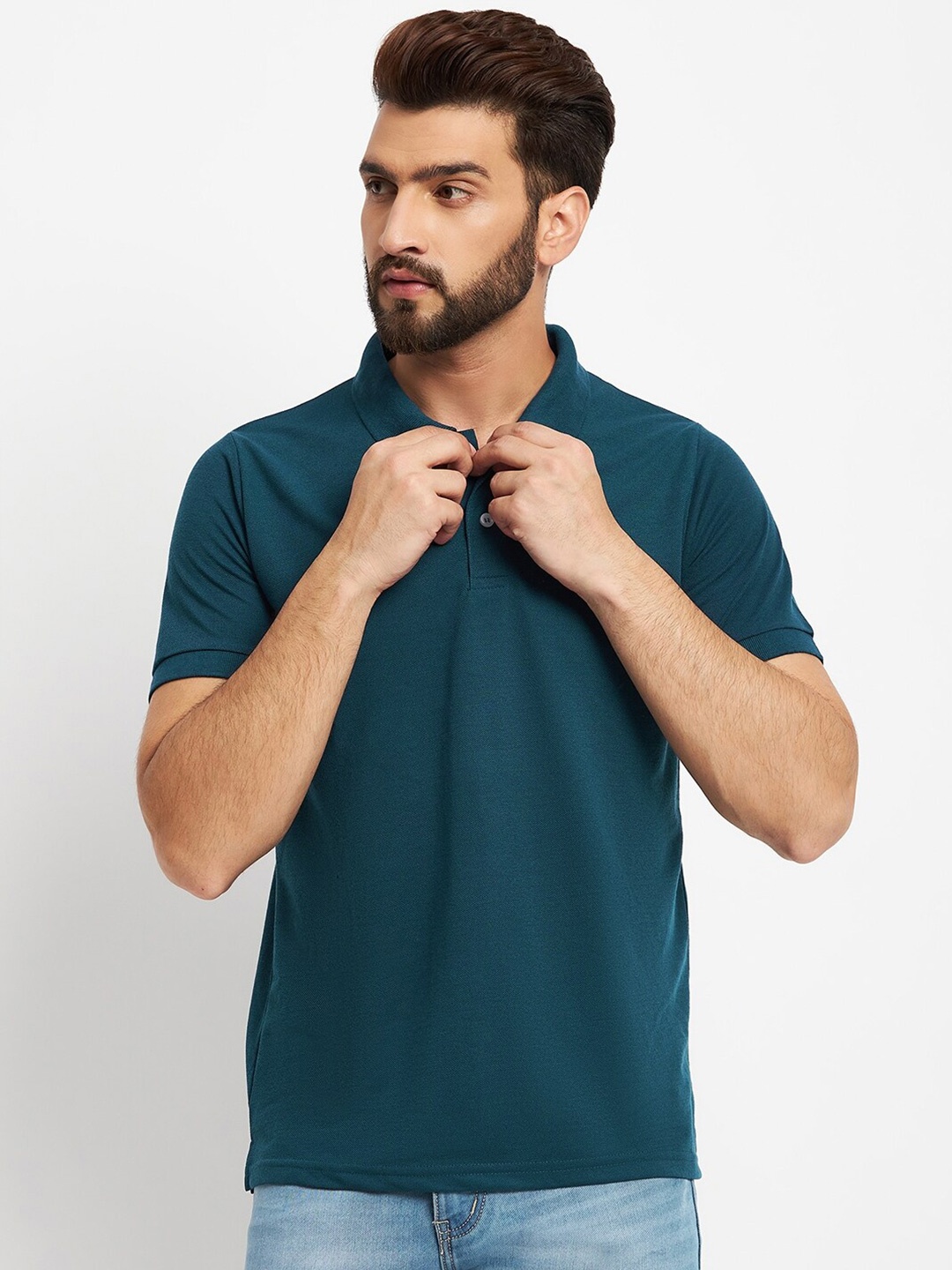 

VERO AMORE Men Cotton Polo Collar T-shirt, Blue