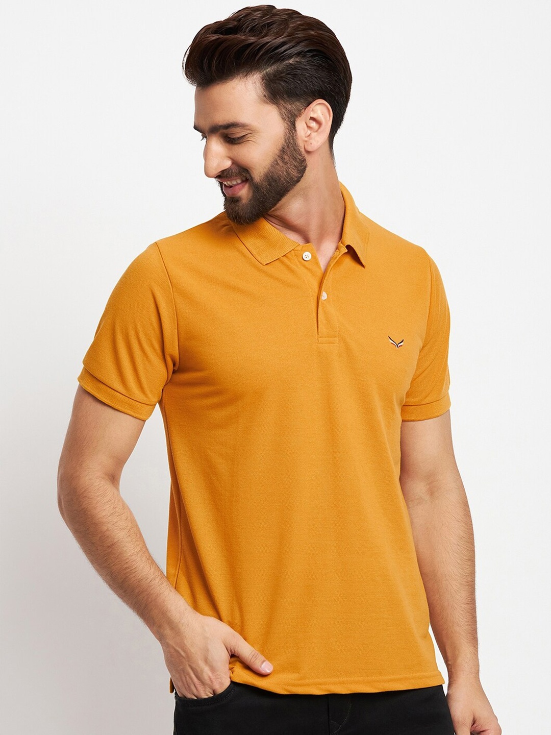 

VERO AMORE Polo Collar Cotton T-shirt, Mustard