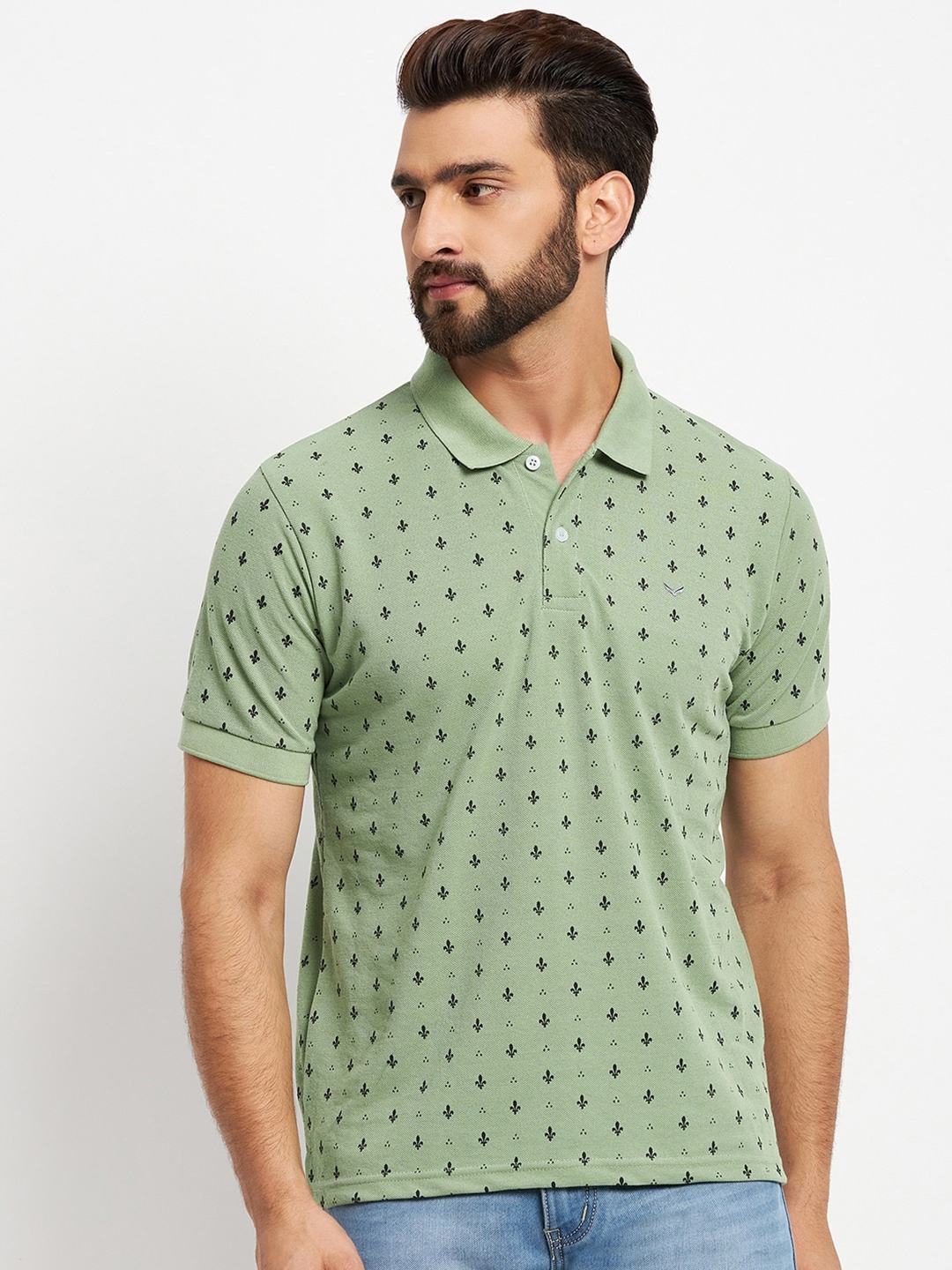 

VERO AMORE Ethnic Motifs Printed Polo Collar Cotton T-shirt, Green