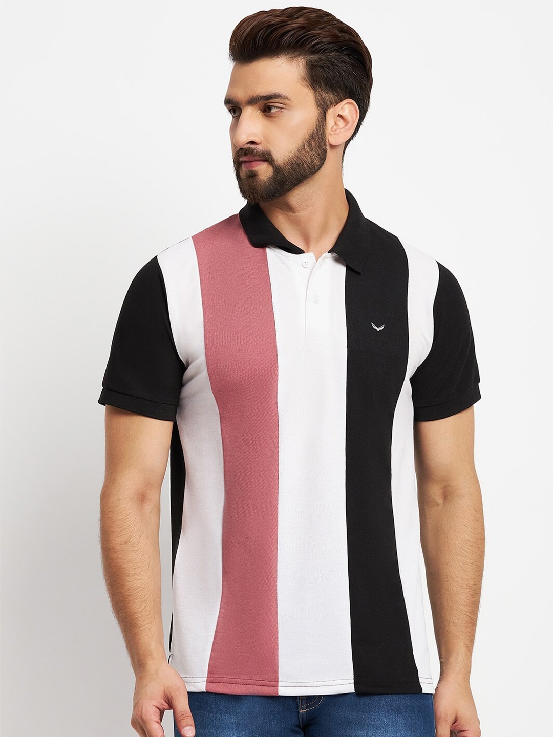 

VERO AMORE Colourblocked Polo Collar Cotton T-shirt, Pink