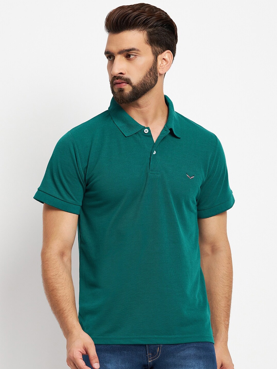 

VERO AMORE Men Cotton Polo Collar T-shirt, Teal