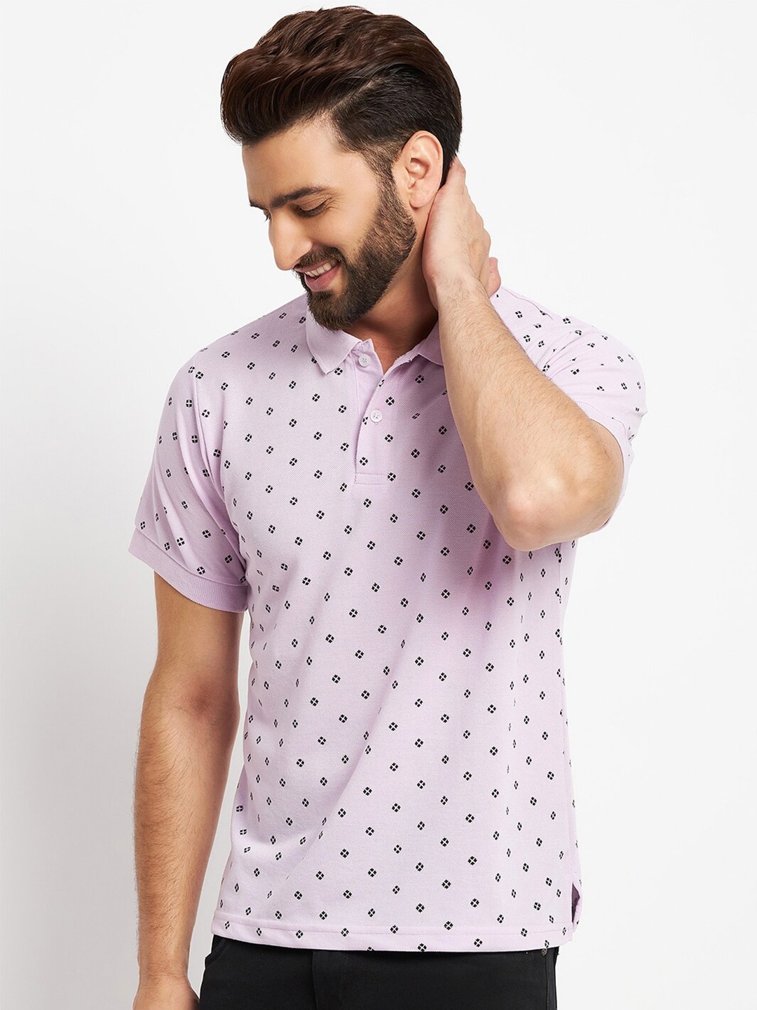 

VERO AMORE Men Printed Cotton Polo Collar T-shirt, Lavender