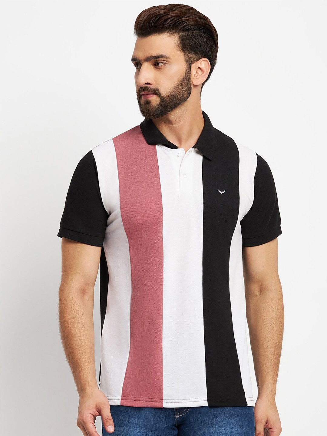 

VERO AMORE Striped Polo Collar Cotton T-shirt, Pink
