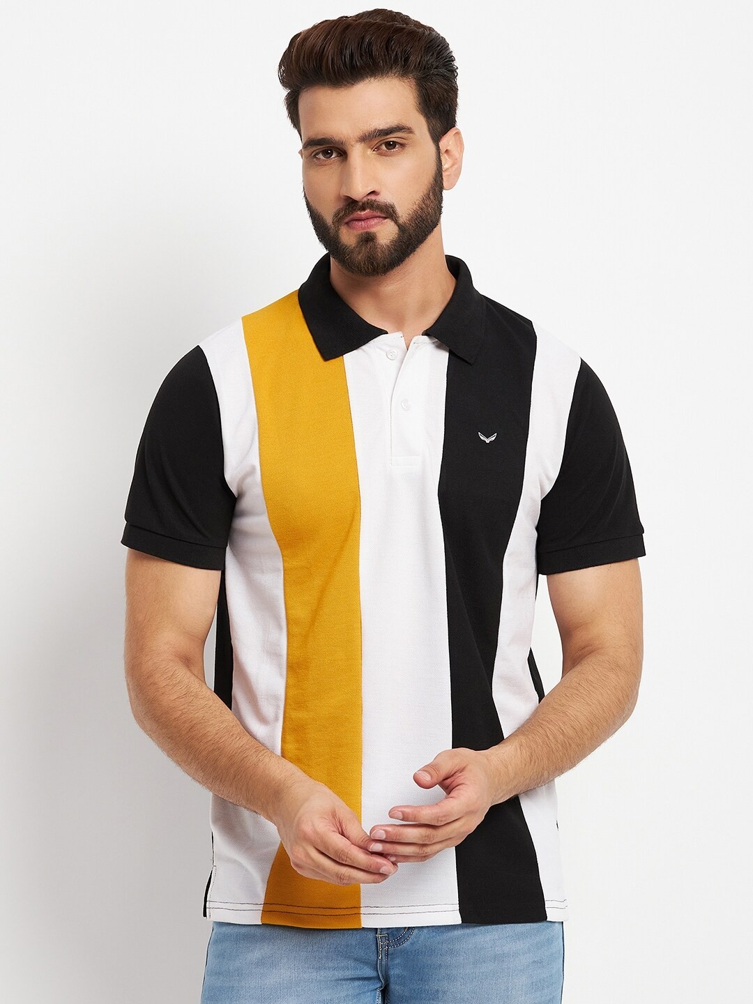 

VERO AMORE Colourblocked Polo Collar Cotton T-shirt, Yellow
