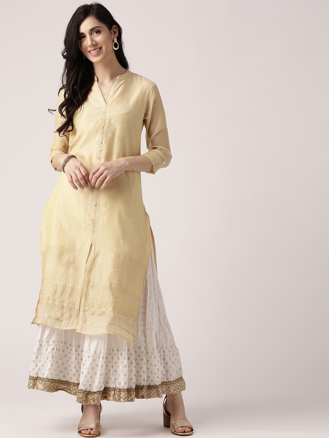 

IMARA Women Beige Embroidered Detail Straight Kurta