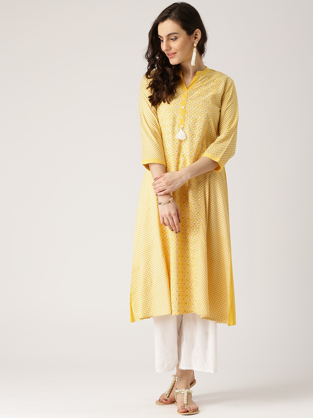 

IMARA Women Yellow Printed A-Line Kurta