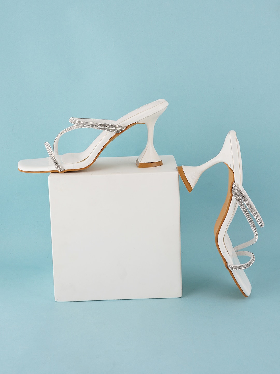 

SCENTRA Embellished Open Toe Block Heels, White
