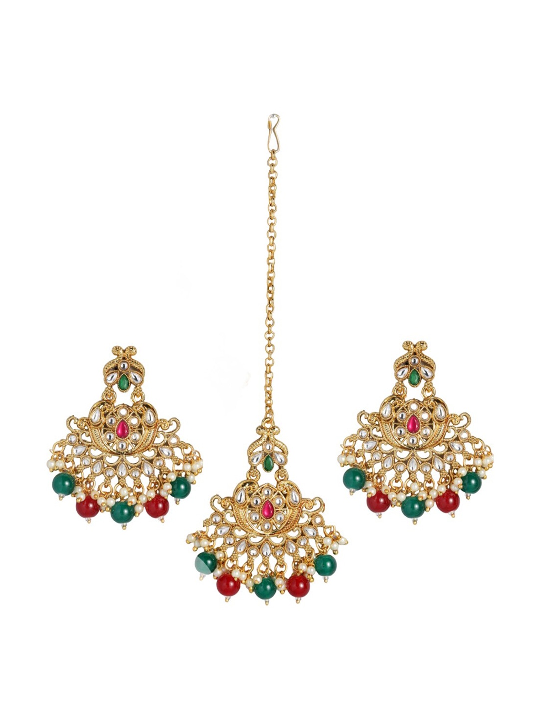 

Kord Store Gold-Plated Kundan Earrings & Mangtikka
