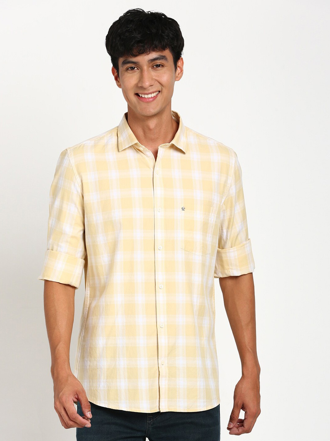 

Turtle Relaxed Slim Fit Checked Casual Pure Cotton Shirt, Yellow
