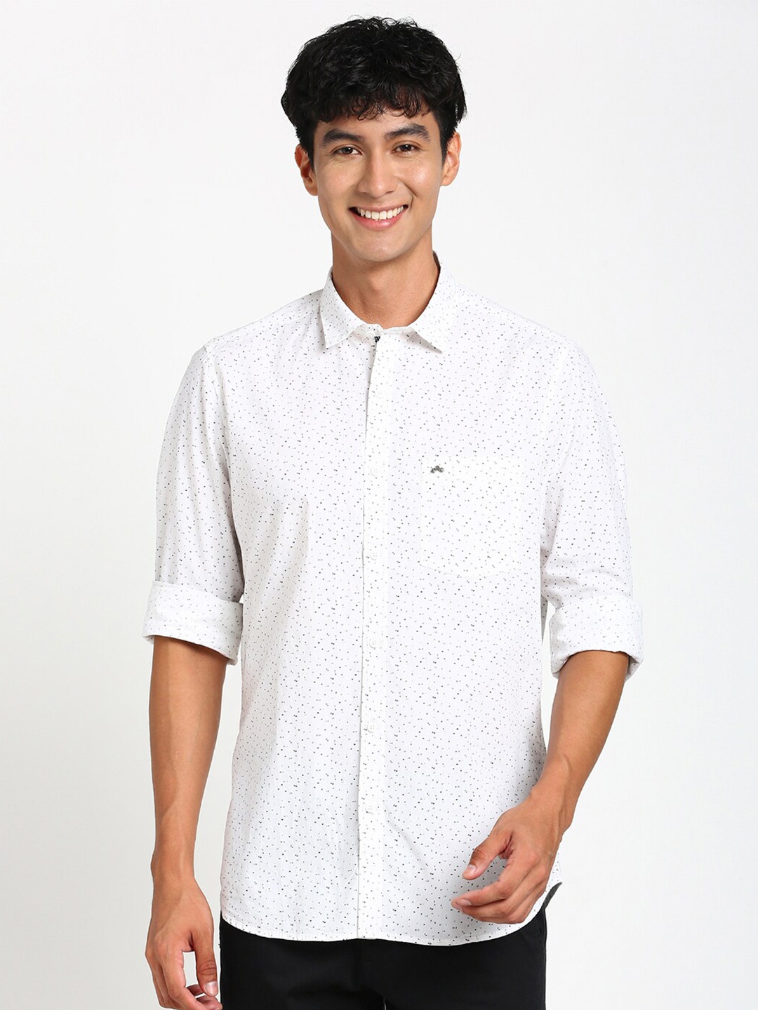 

Turtle Relaxed Slim Fit Opaque Printed Cotton Casual Shirt, White