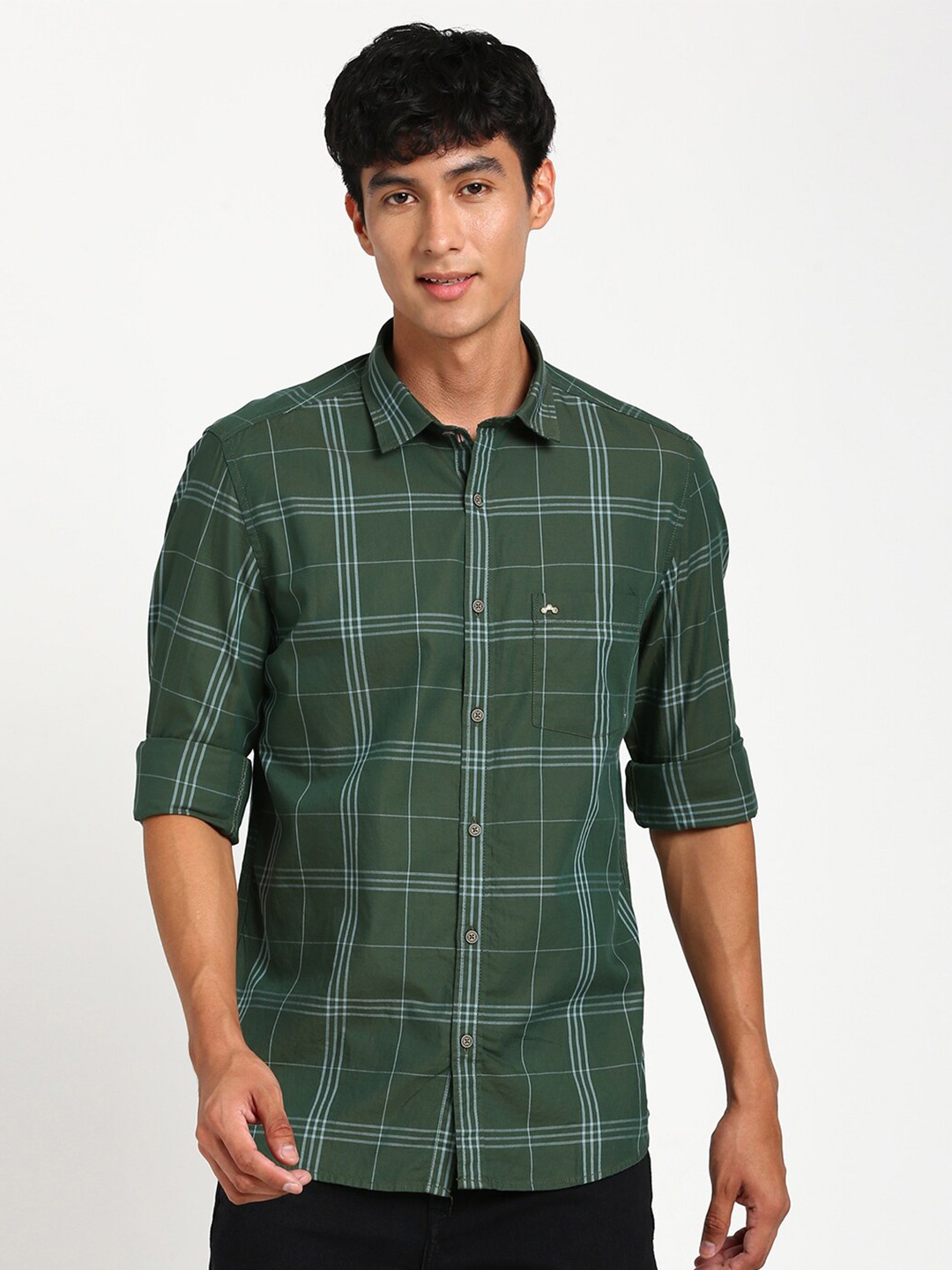 

Turtle Men Green Relaxed Slim Fit Opaque Checked Cotton Casual Shirt