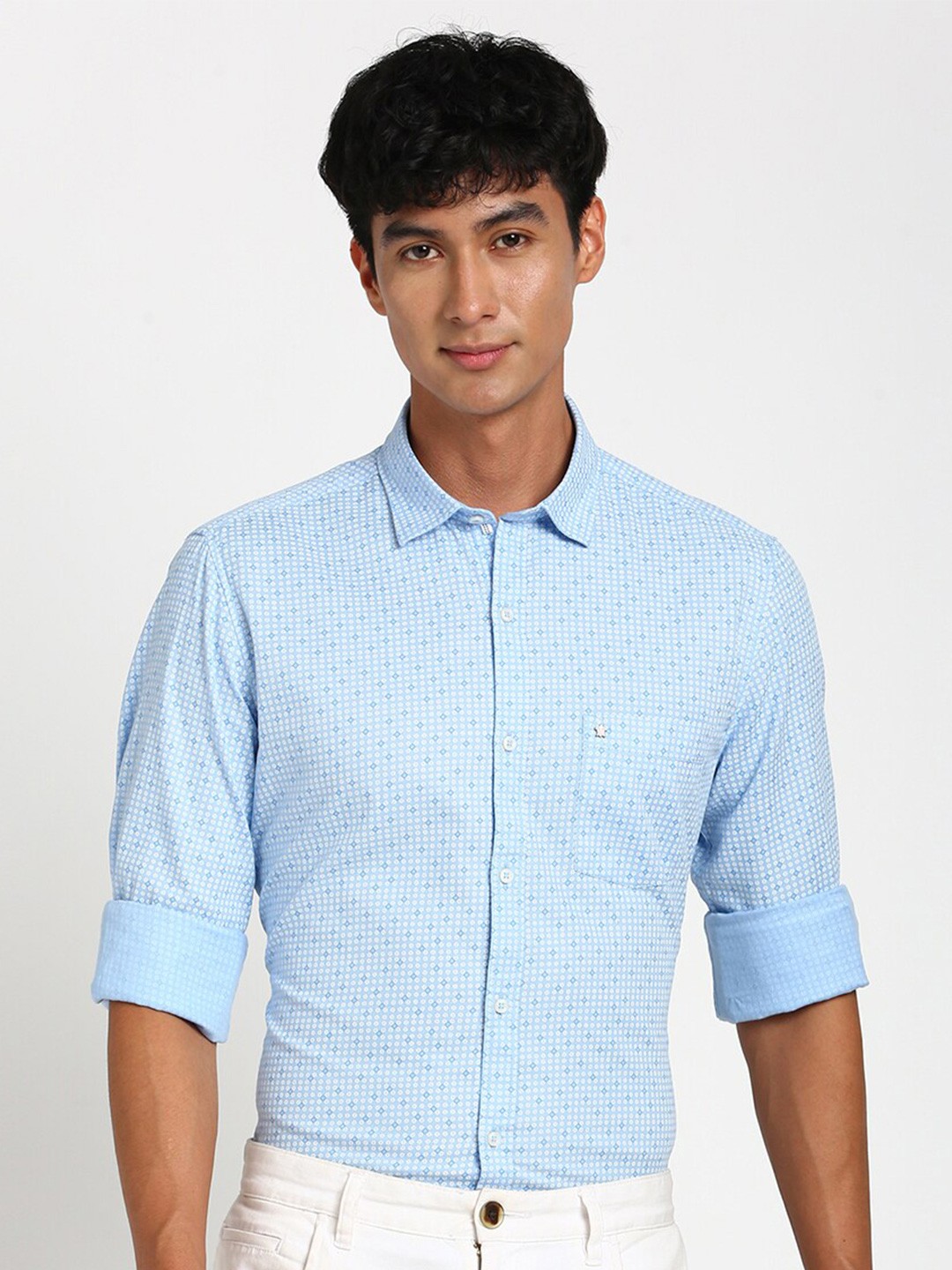 

Turtle Relaxed Slim Fit Floral Opaque Printed Cotton Casual Shirt, Blue