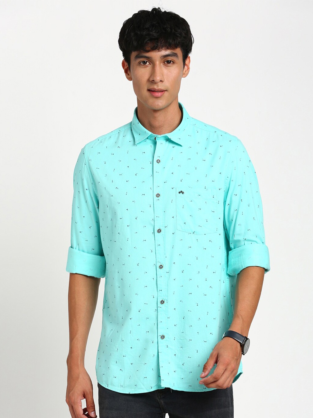 

Turtle Relaxed Slim Fit Micro Ditsy Printed Casual Shirt, Blue