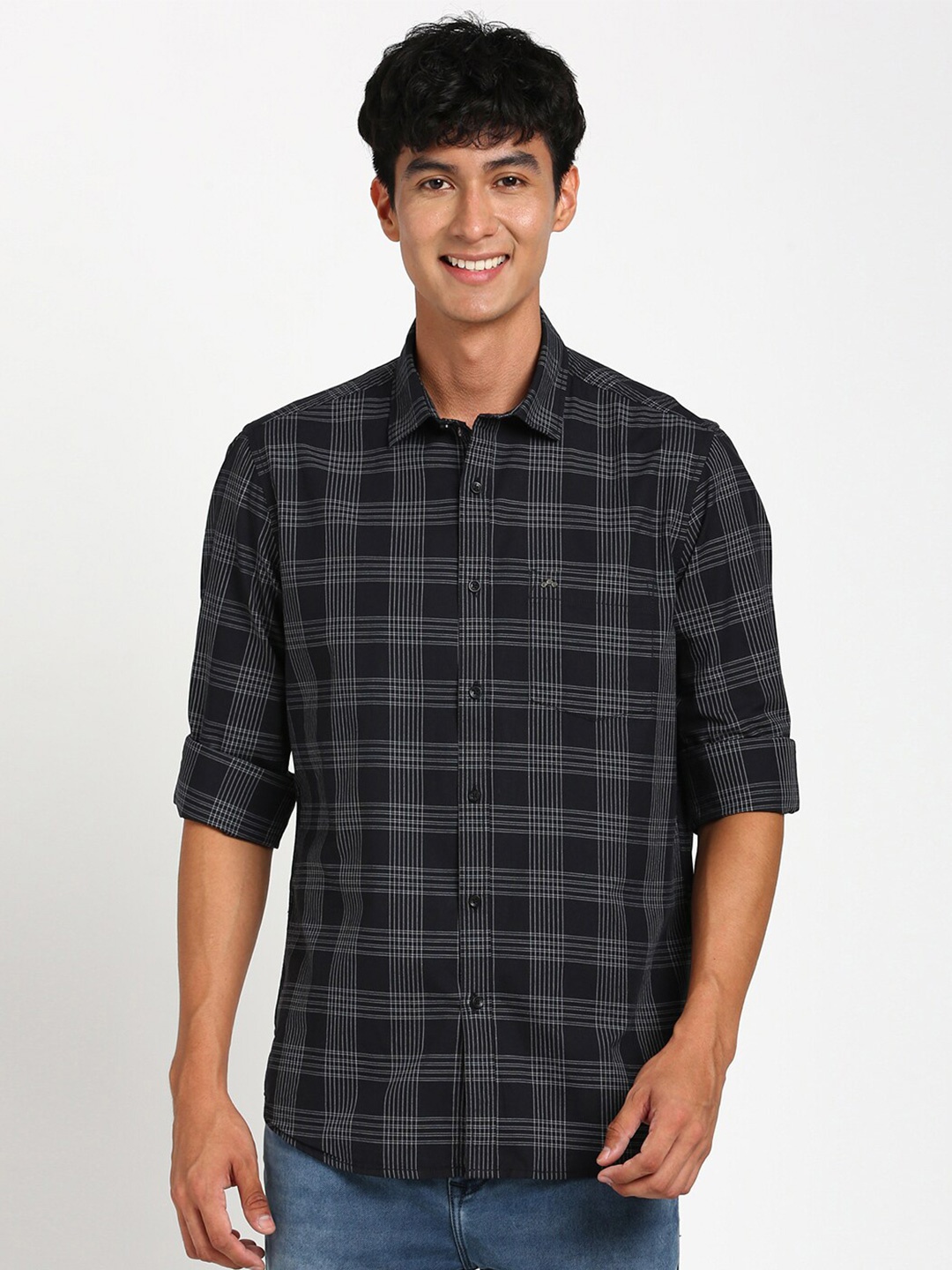 

Turtle Relaxed Slim Fit Buffalo Checked Pure Cotton Casual Shirt, Black