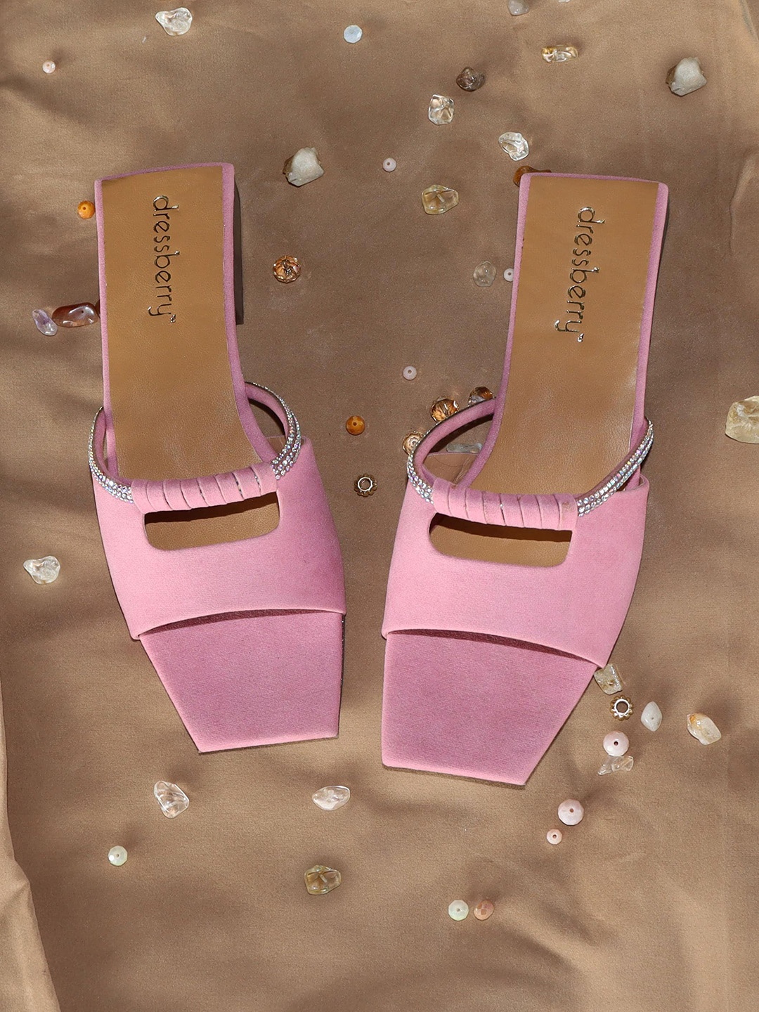 

DressBerry Pink Embellished Open Toe Mules