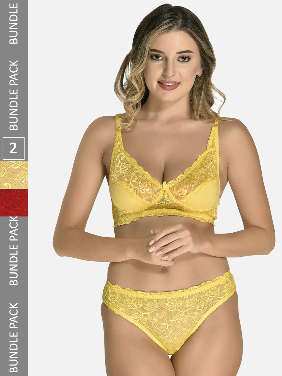 

StyFun Pack Of 2 Self Designed Laced Lingerie Set LS_Iten_Set_YellowMaroon_B, Maroon
