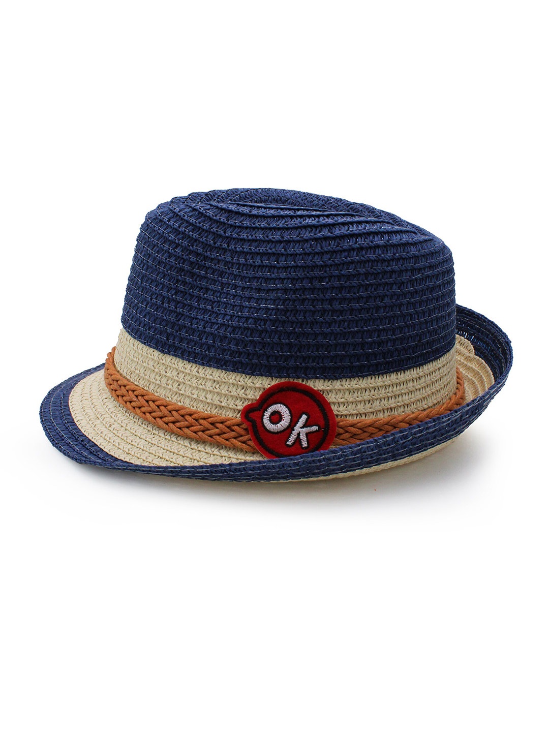 

JENNA Girls Striped Straw Design Sun Hat, Navy blue