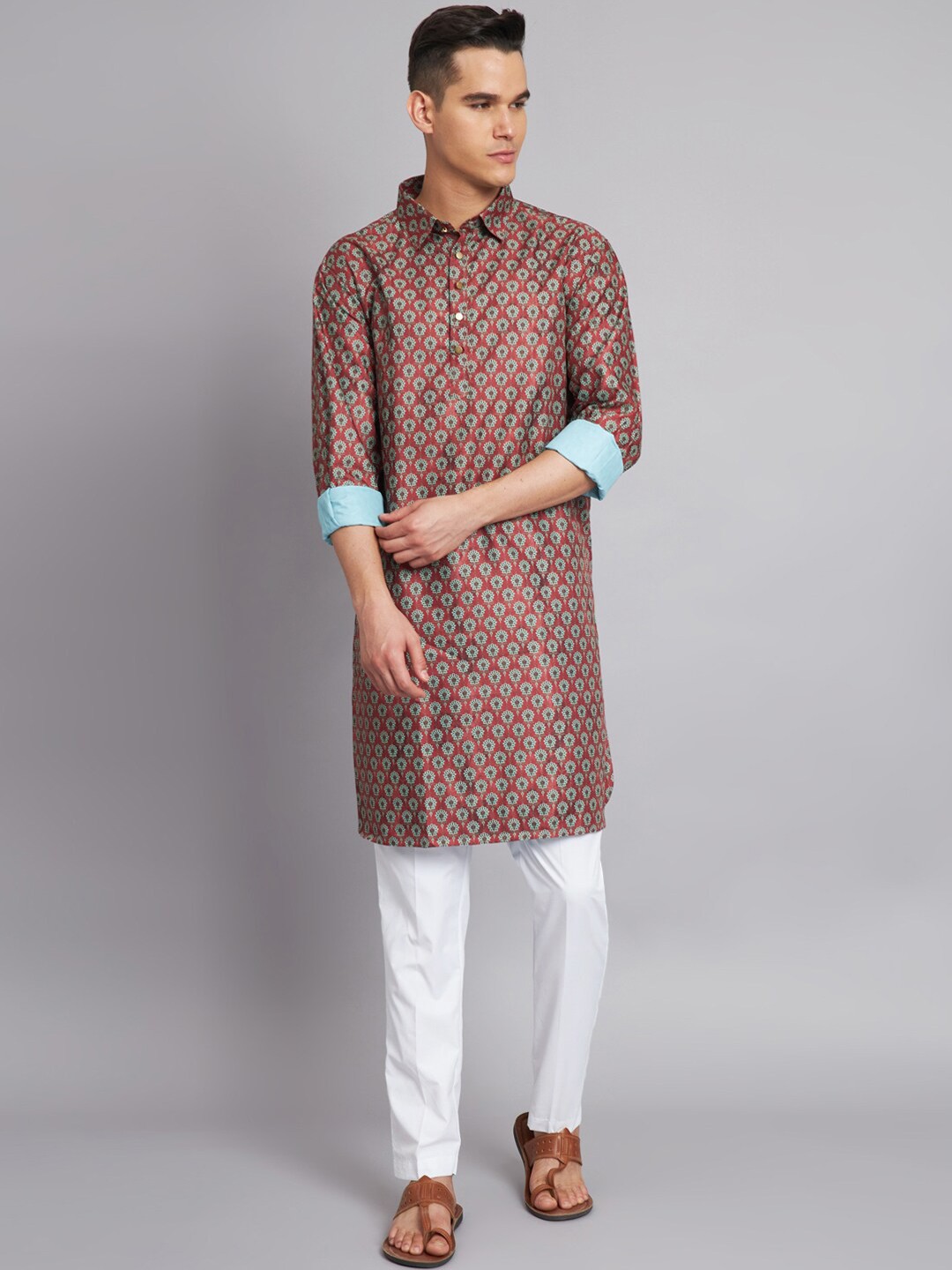 

MAXENCE Ethnic Motifs Printed Regular Pure Cotton Kurta With Pyjamas, Maroon