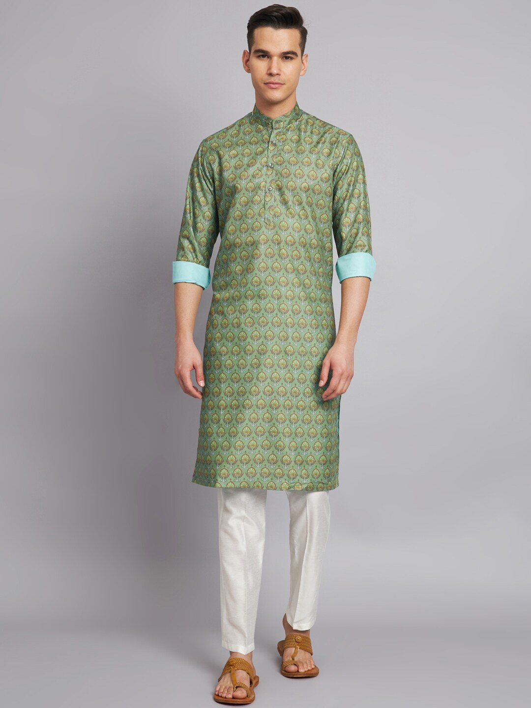 

MAXENCE Ethnic Motifs Printed Regular Pure Cotton Kurta With Pyjamas, Green