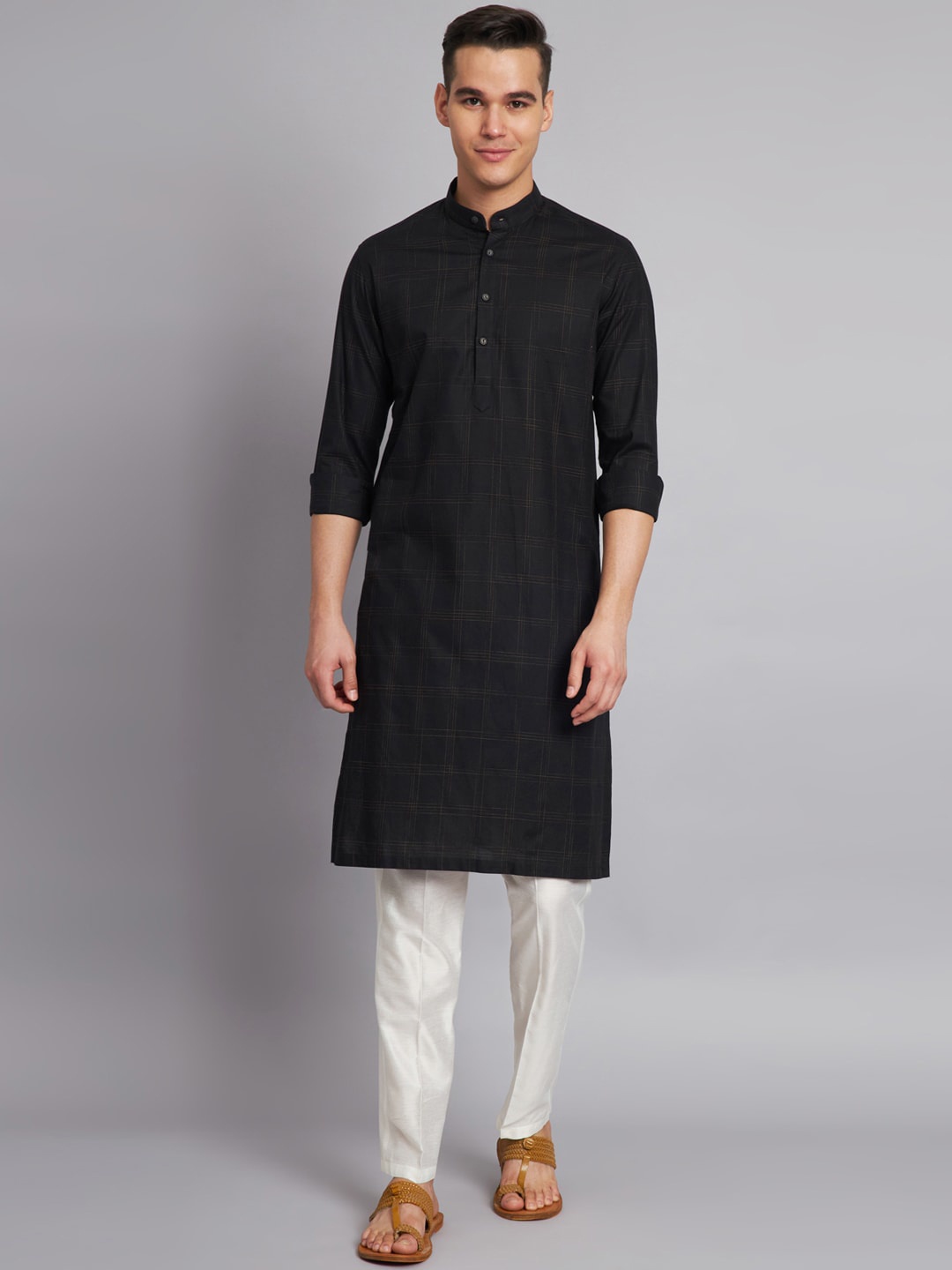 

MAXENCE Checked Regular Pure Cotton Kurta With Pyjamas, Black