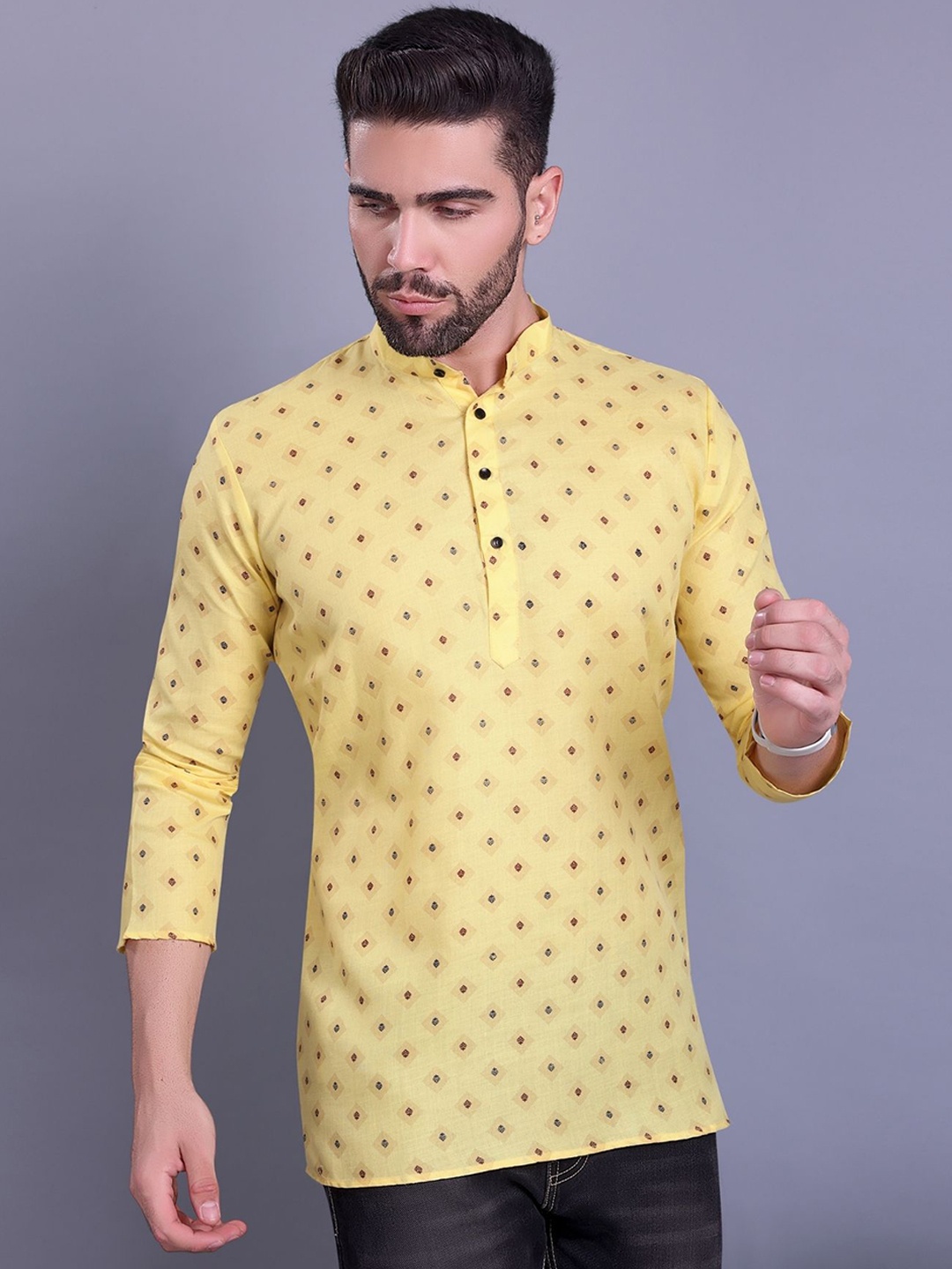 

SHIWAM ETHNIX Ethnic Motifs Printed Cotton Kurta, Yellow