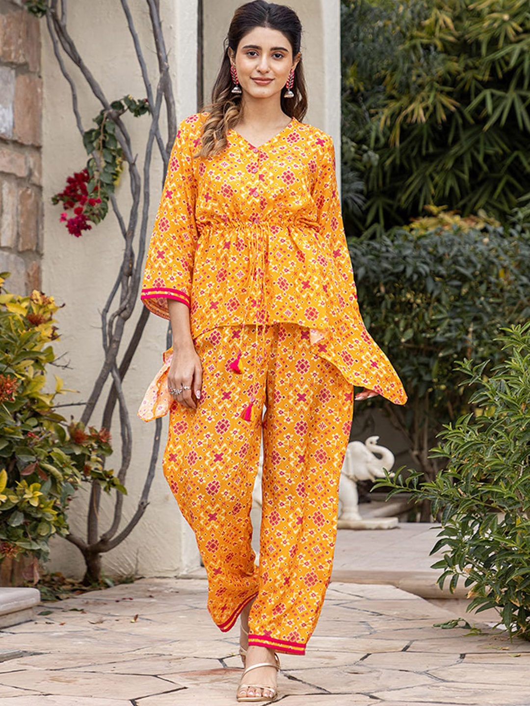 

Ambraee Floral Printed Tunic With Trouser, Orange