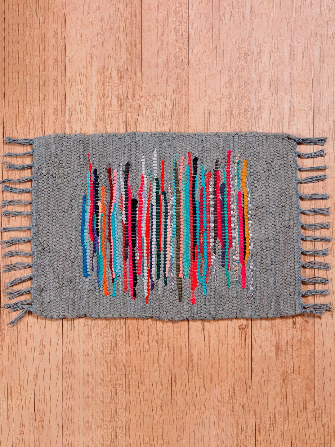 HANDICRAFT PALACE Grey & Pink Striped Braided Cotton Carpet