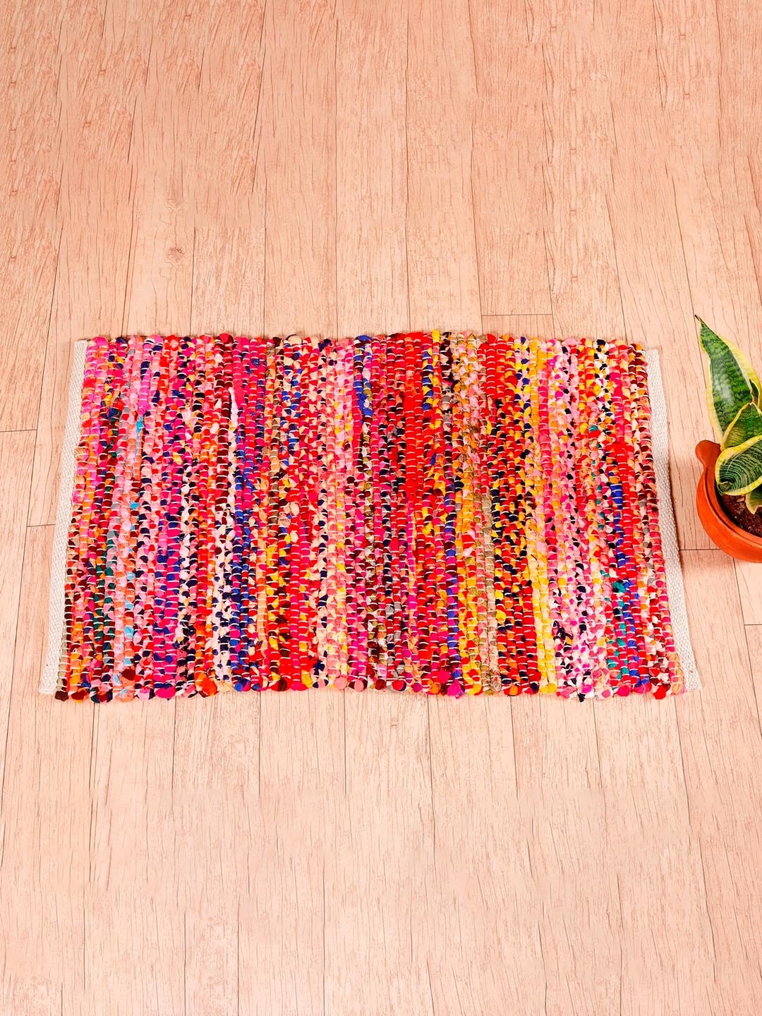 

HANDICRAFT PALACE Red & Pink Braided Cotton Rectangular Carpet