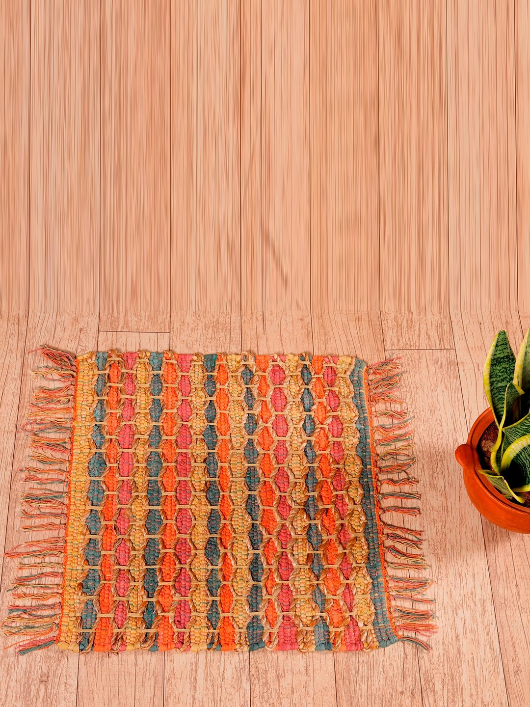 

HANDICRAFT PALACE Brown & Yellow Self Design Braided Cotton Jute Carpet