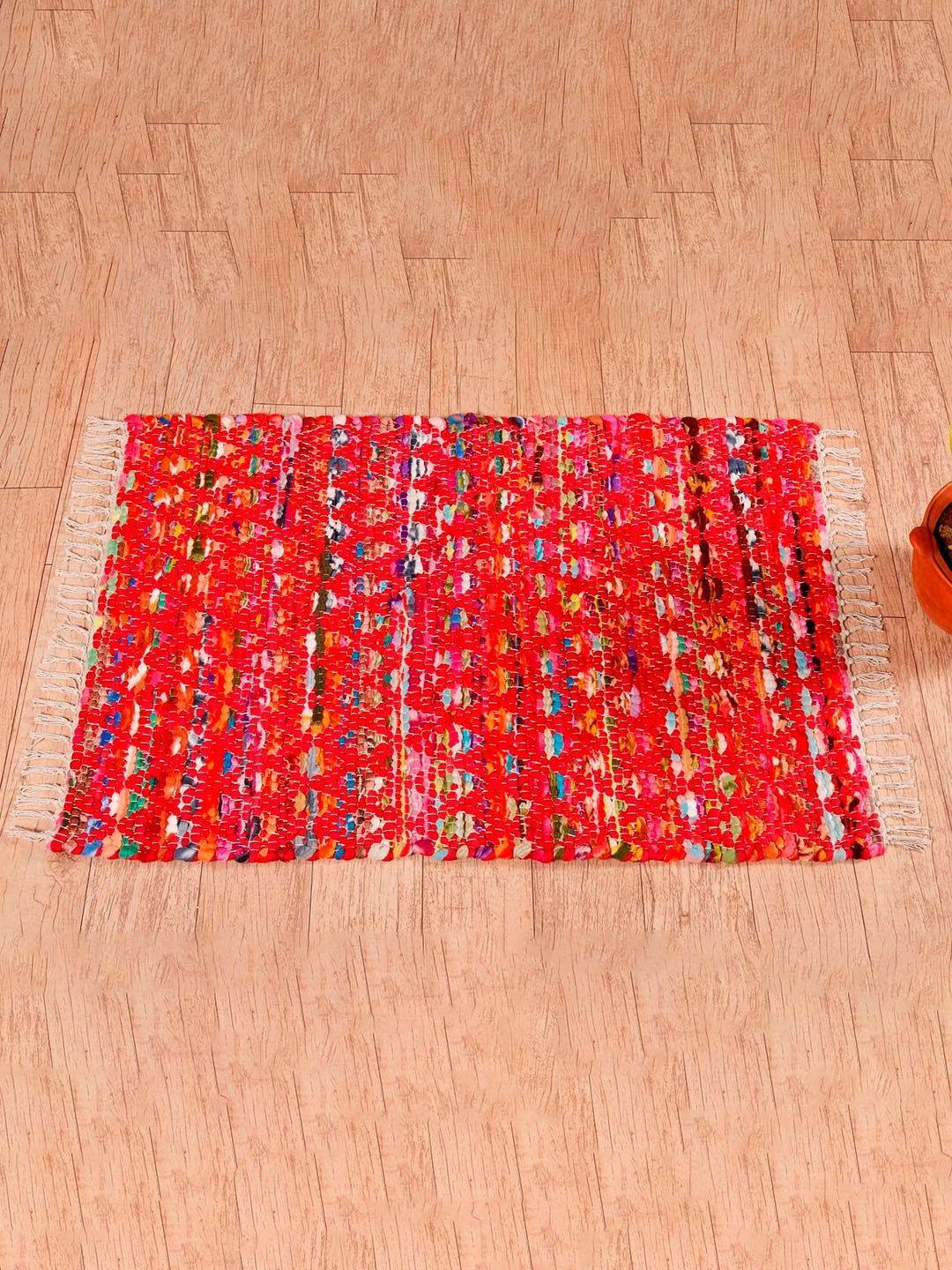 

HANDICRAFT PALACE Red & Blue Braided Cotton Rectangular Carpet