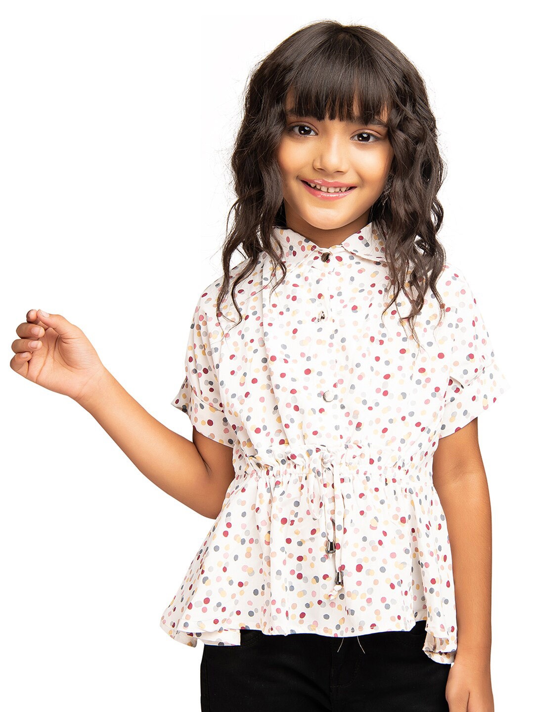 

Tiny Kingdom Girls Printed Cinched Waist Top, White