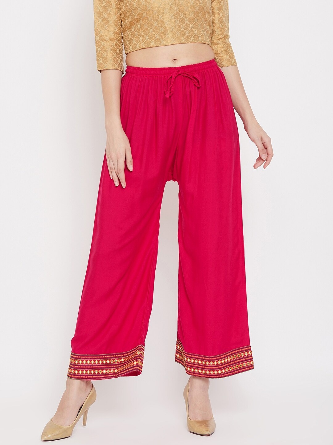 

Clora Creation Women Geometric Hem Design Straight Palazzo, Magenta