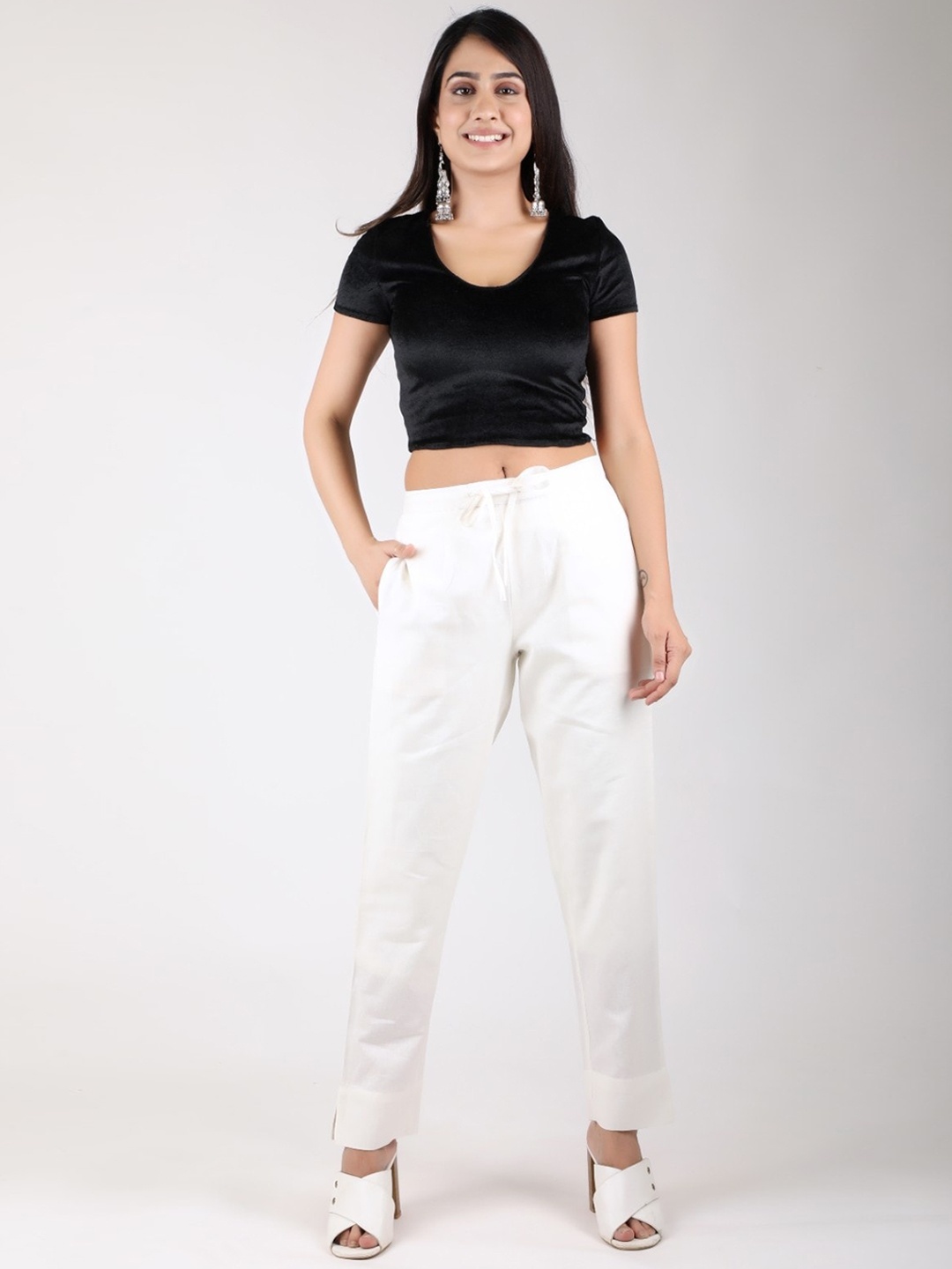 

Sangria Women Off White Cotton Regular Trousers