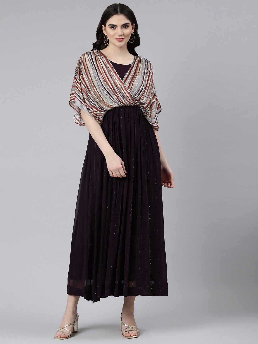 

Neerus Embellished Flared Sleeve Georgette Maxi Dress, Purple