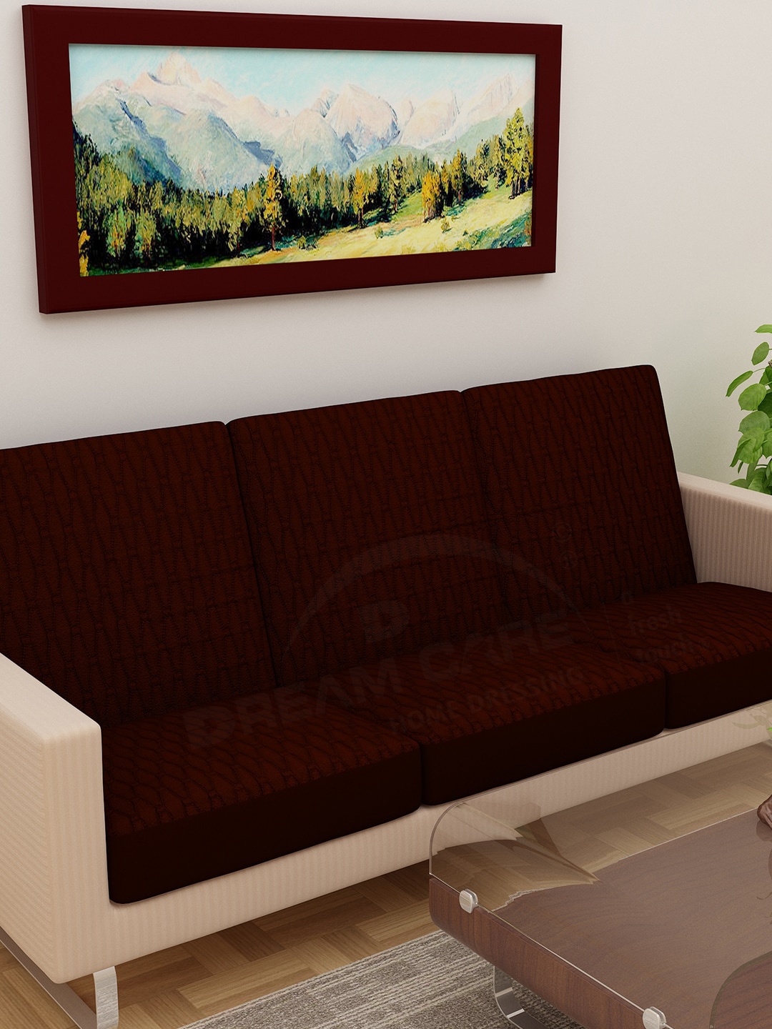 

DREAM CARE Solid 3 Layered 3 Seater Sofa Covers, Coffee brown