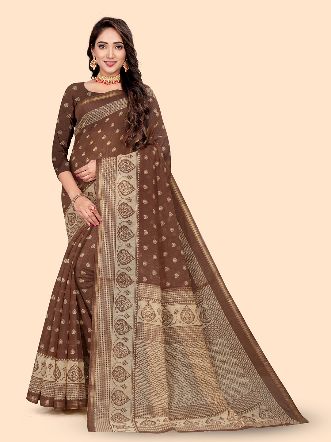 

Dori Ethnic Motifs printed Zari Saree, Brown