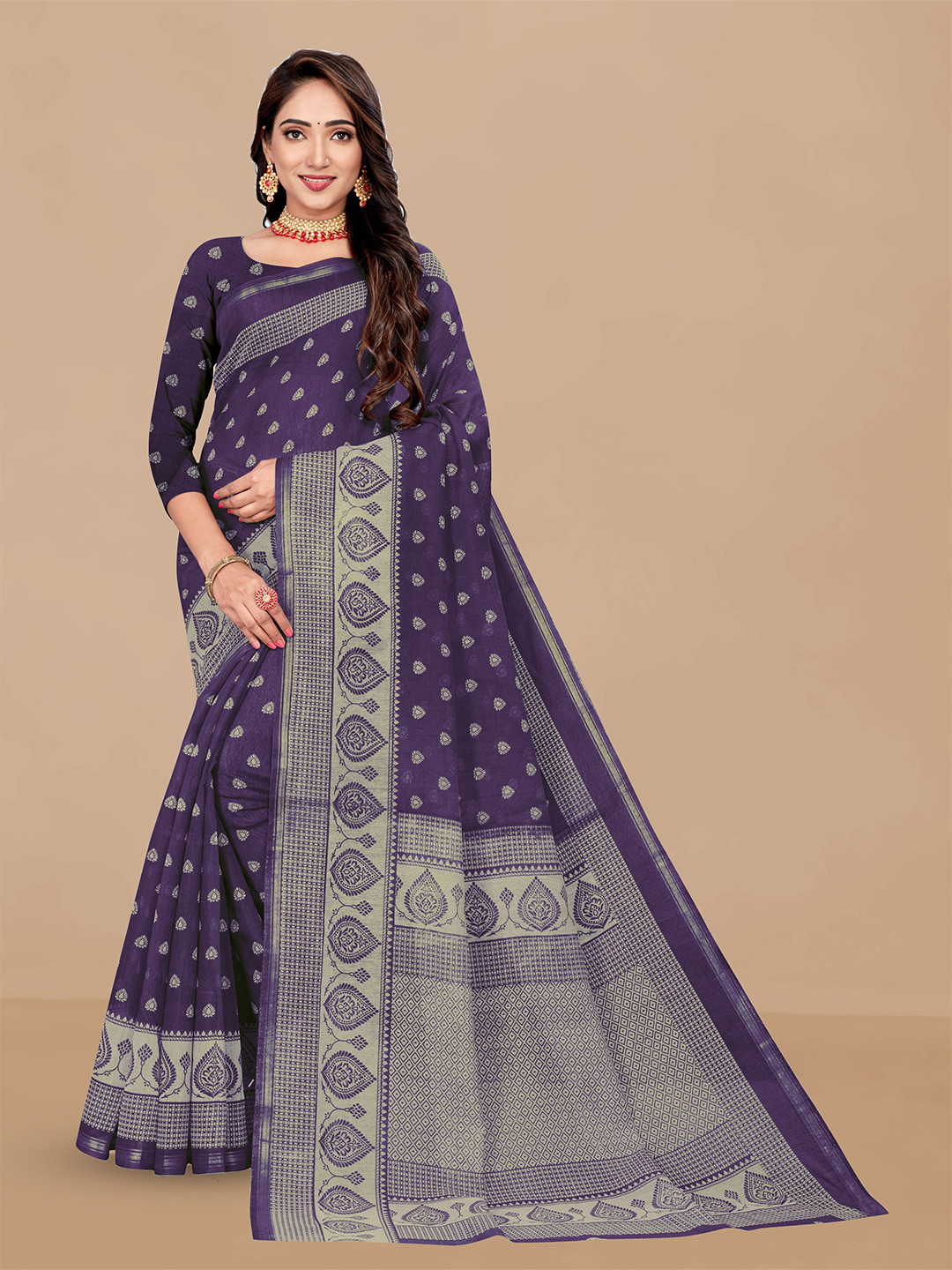 

Dori Ethnic Motifs printed Zari Saree, Purple