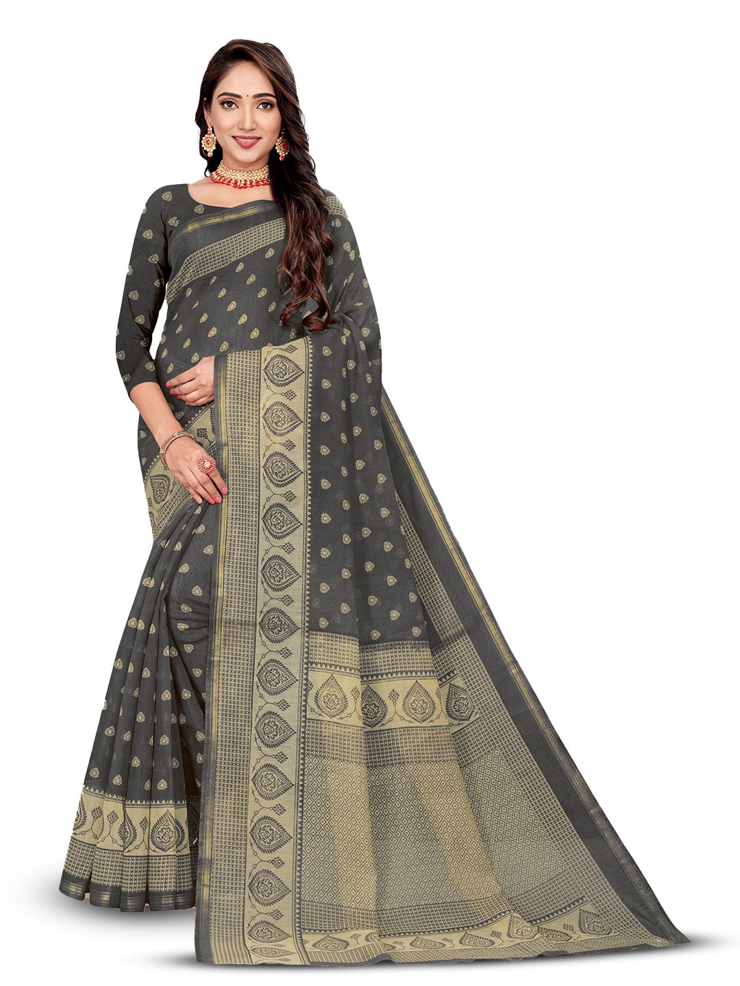 

Dori Ethnic Motifs printed Zari Saree, Grey