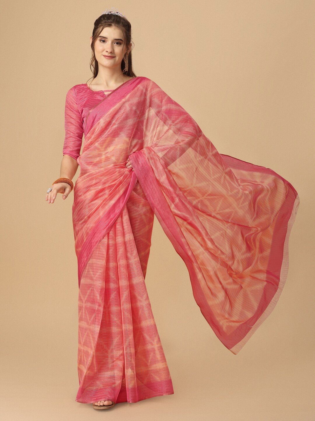 

Dori Abstract Printed Organza Saree, Pink